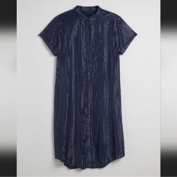 WILDFANG nwt Navy Empower Pinstripe Shirt Dress Knee Length Size S - Picture 4 of 15